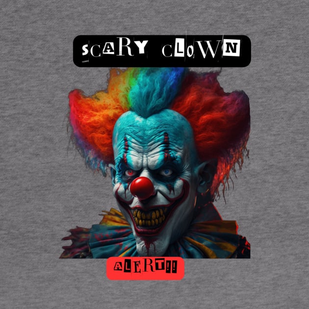 Scary Clown Alert t-shirts, clown t-shirts, t-shirts with clowns, unisex t-shirts, horror apparel, unique design, edgy fashion, clowns by Clinsh Online 